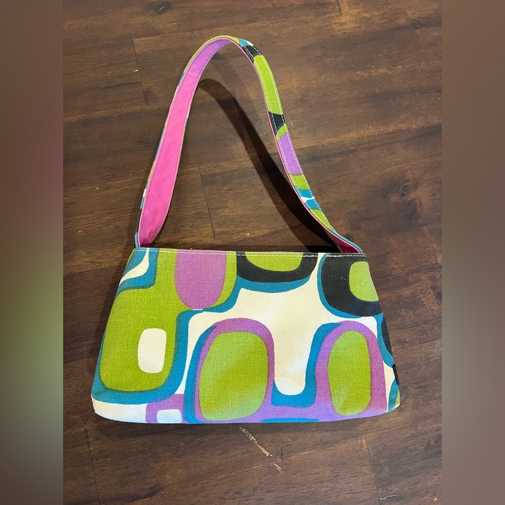 Mod 60s Colorful Geometric Graphic Print Canvas Mini Bag
